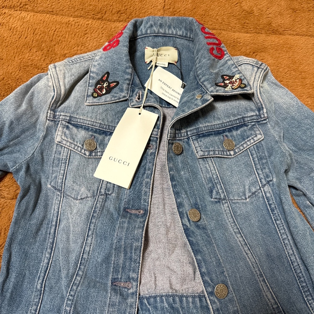 Gucci denim jacket (Gucci Princess embroidered on collar) girls size 8 NWT